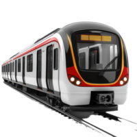 Modern train design showcasing sleek features and vibrant color patterns in a railway station setting isolated on transparent background png