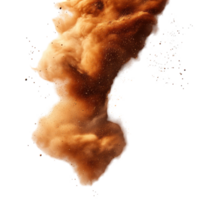 Dust cloud rises dramatically against a white background, creating an impressive visual effect and showcasing organic motion isolated on transparent background png