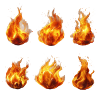 Fire flames in various shapes and sizes captured to showcase the beauty and intensity of burning elements isolated on transparent background png