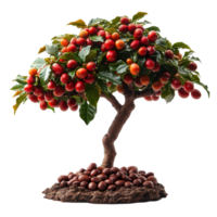 Decorative tree with ripe fruits and glossy leaves displayed on a textured brown base isolated on transparent background png