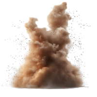 Dust explosion occurs, creating a dramatic cloud of particles in a white background setting isolated on transparent background png
