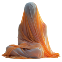 Ethereal figure draped in flowing fabric sits in serene meditation against a plain background isolated on transparent background png