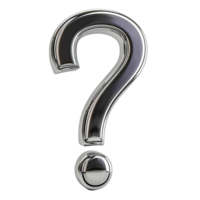 A shiny metallic three dimensional question mark illustration on white background png