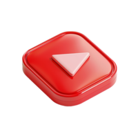Red Square Play Button Icon 3D Render Shiny Glossy App Button Interface Design Element png