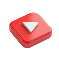 A Red Square Button with a White Play Icon a 3D Render of a Media Player Control png