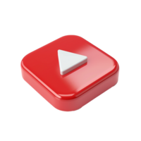 Red Square Play Button Icon 3D Render Shiny Glossy png