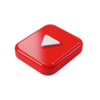 Red Square Play Button 3D Render Shiny Glossy Media Icon png