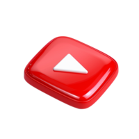 Red YouTube Play Button Icon 3D Render Glossy Shiny Realistic png