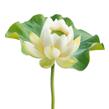 un maravilloso de cerca de un soltero blanco loto flor con verde hoja png