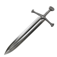 A long silver medievalstyle sword with ornate crossguard and pommel png