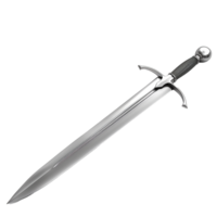 A Gleaming Medieval Longsword Displayed Against a Vertical Striped Background png