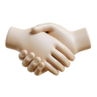 A 3D rendering of two hands clasped together in a handshake symbolizing agreement partnership and collaboration png