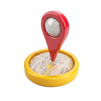 3D Render of Red Location Pin on Yellow Map Graphic Representing Navigation Technology and GPS png