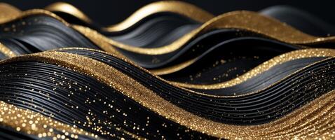 resumen negro y oro Brillantina olas antecedentes con textura foto
