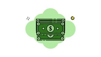 paper money icon line color animation 2D for investment concept , simple financial or banking symbol animated footage motion graphic illustration design video