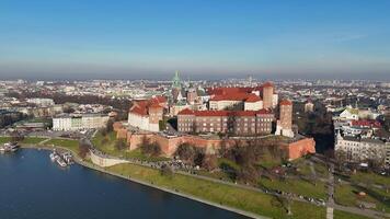 Aerial View of Wawel Castle and Vistula River in Krakow video