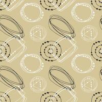 Hand drawn doodle pattern. Childrens drawing. Hand draws calligraphic curls, figures, circles with dots. Doodle beige background. vector