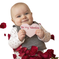serene infant smiling gently while holding felt heart png