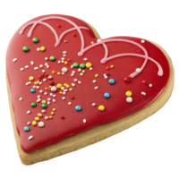 heart cookie with red icing and decorative patterns png