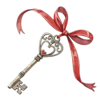 heart key with red ribbon on rustic background png