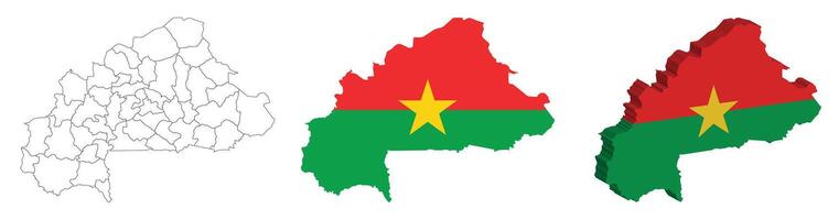Burkina feso outline, fill with flag and 3d map vector