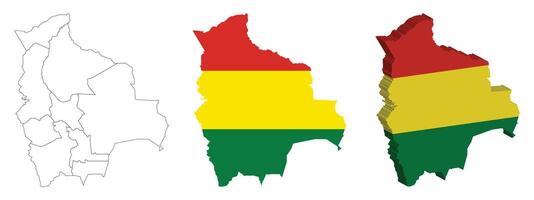 Bolivia outline, fill with flag and 3d map vector