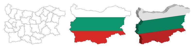 Bulgaria outline, fill with flag and 3d map vector
