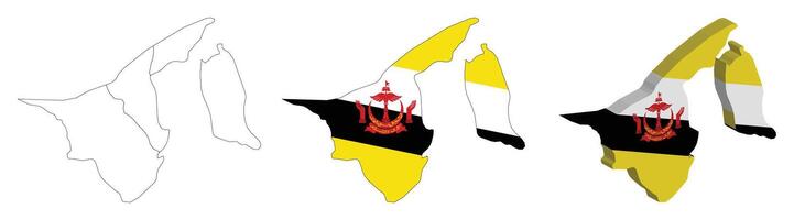 Brunei outline, fill with flag and 3d map vector