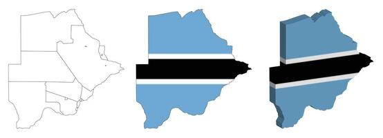 Botswana outline, fill with flag and 3d map vector