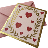 A pink envelope with a gold foil heart design on it png