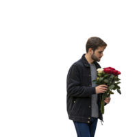 A man holding a bouquet of roses png