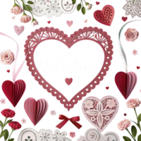 Valentine's day card with paper cut hearts and flowers png
