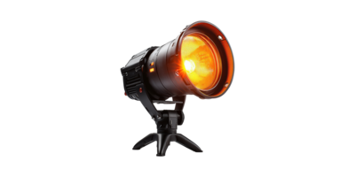 Studio stage light projector with orange glow isolated on transparent background png
