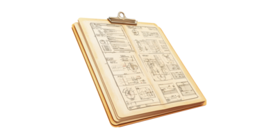 Engineering blueprints on clipboard isolated on transparent background png