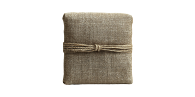 Burlap fabric sack with rope tie isolated on transparent background png