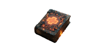 Ancient book with glowing cross symbol isolated on transparent background png