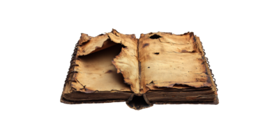 Ancient open book with torn pages isolated on transparent background png