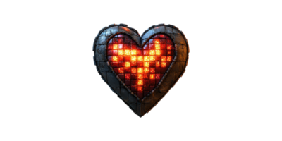Pixelated heart-shaped object with red and orange tiles isolated on transparent background png