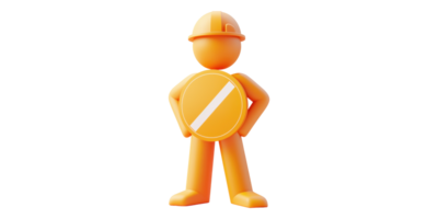 Orange construction worker icon with shield isolated on transparent background png