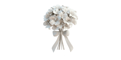 White hydrangea flower bouquet with ribbon isolated on transparent background png