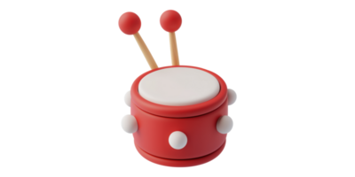 Red toy drum with drumsticks isolated on transparent background png