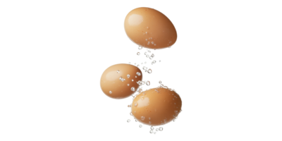 Three brown eggs floating with bubbles isolated on transparent background png