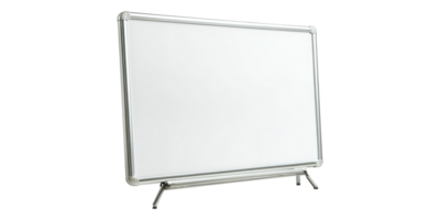 Whiteboard with metal stand isolated on transparent background png