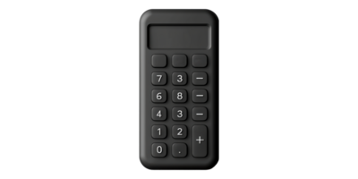 Black calculator with numerical keypad isolated on transparent background png
