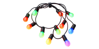 String of colorful party lights isolated on transparent background png