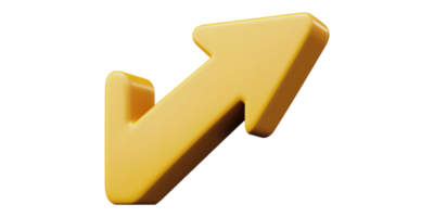 Yellow 3d arrow pointing upwards isolated on transparent background png