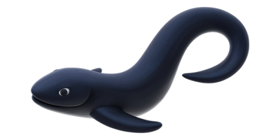 Cartoon black fish with curved tail isolated on transparent background png