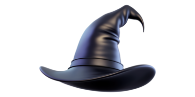 Black witch hat with curved tip isolated on transparent background png