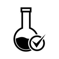 laboratory bottle with checkmark icon vector