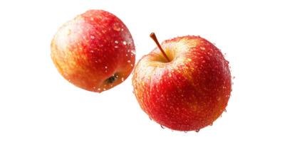 Two red apples with water droplets isolated on transparent background png